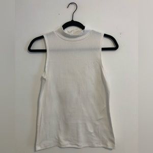 Sleeveless Mockneck White Ribbed Tank